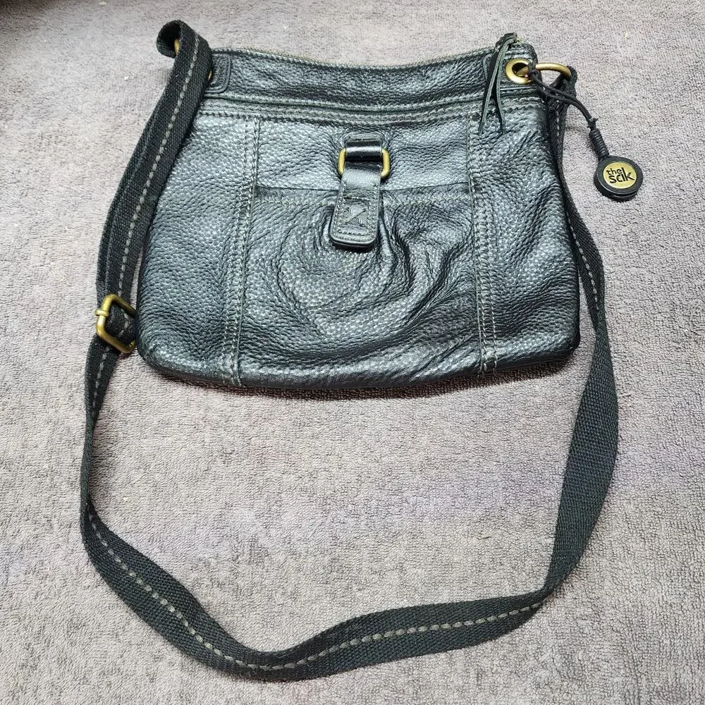 The Sak black pebbled leather purse crossbody clean p1